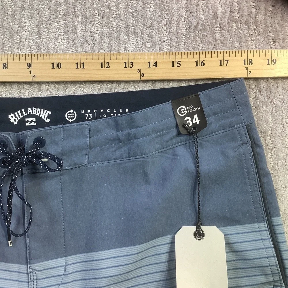 Billabong Lo Tide Boardshorts Blue Striped Surf Trunks Size 34 NWT